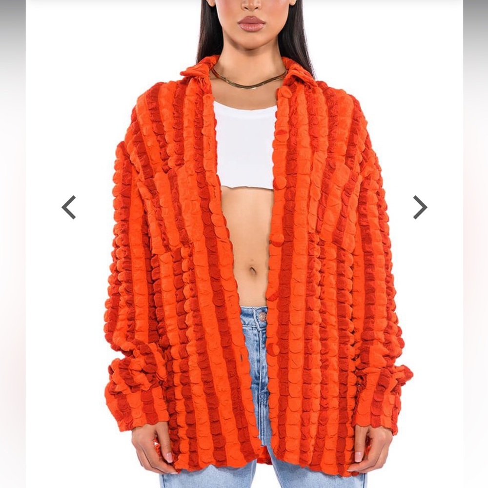 Akira Orange Popcorn Long sleeve Button-down Small NWT